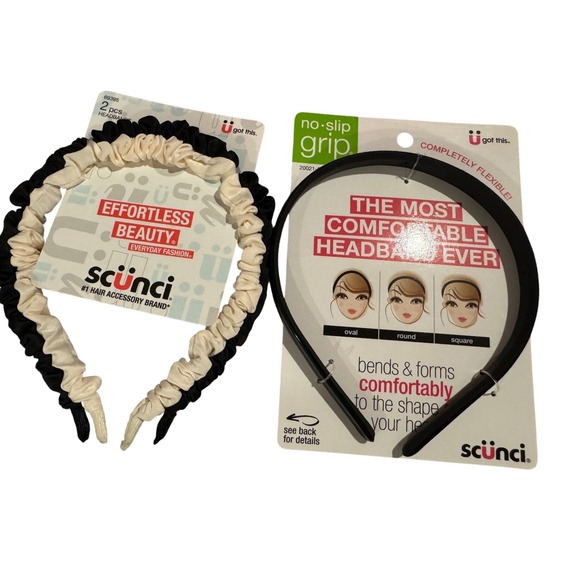 scunci Accessories - Scunci Headband Bundle 3pc No-Slip Grip Flexible & Scrunchie Black Cream 69395
